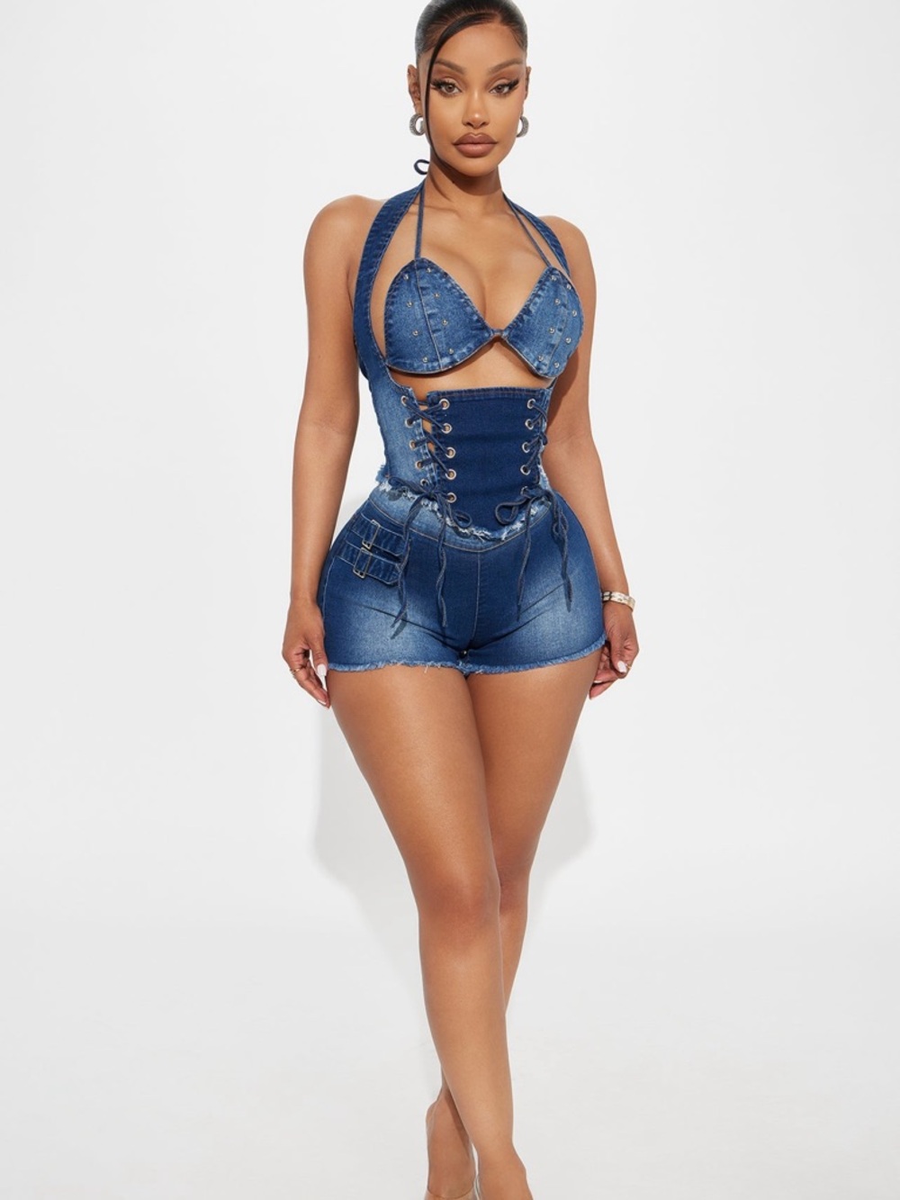 Fashion nova Denim Diva Short Set - Medium Wash